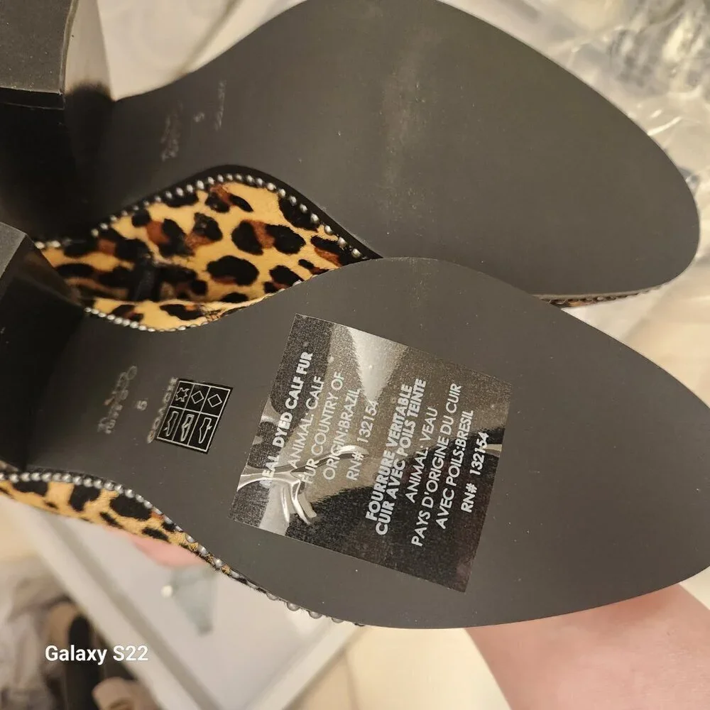 COACH Brown Drea Beadchain Leopard Block Heel Almond Toe Ankle Boots Booties 5 - Picture 13 of 14